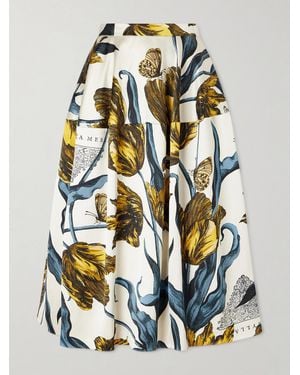 Erdem Panelled Floral-Print Satin Midi Skirt - White