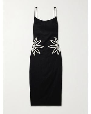 ANDRES OTALORA Kamar Tasselled Embroidered Linen Midi Dress - Black