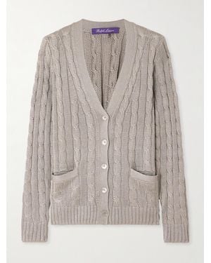 Ralph Lauren Cable-Knit Silk Cardigan - Grey