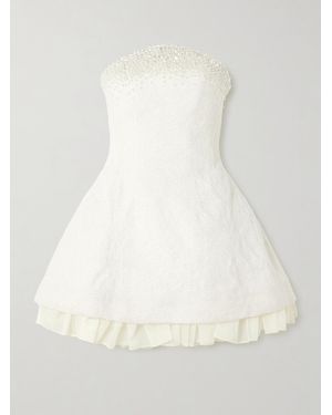 Clio Peppiatt Olympia Strapless Embellished Stretch-Tulle Mini Dress - Natural