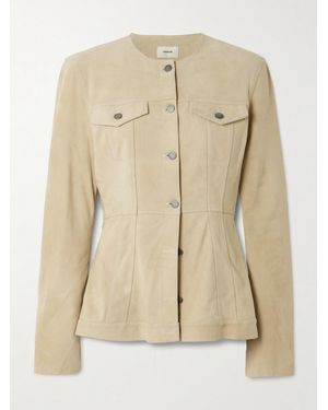 Haikure Temple Panelled Suede Jacket - Natural