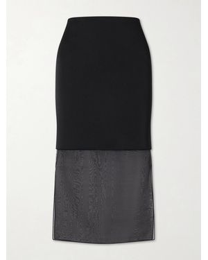KHAITE Sybil Layered Frayed Satin-Crepe And Organza Midi Skirt - Black
