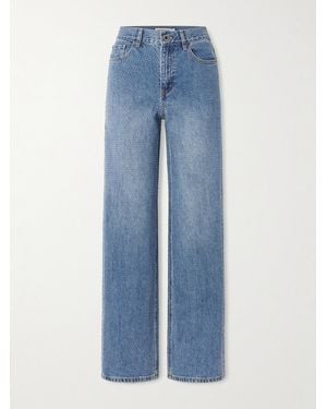 Self-Portrait Hoch Sitzende Jeans Mit Geradem Bein Und Kristallen - Blau