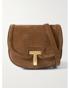 Tom Ford Wallis Schultertasche Aus Veloursleder - Braun