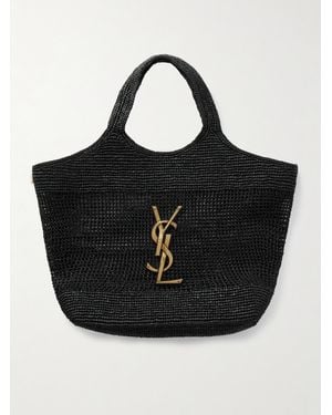 Saint Laurent Icare Maxi Embellished Raffia Tote - Black