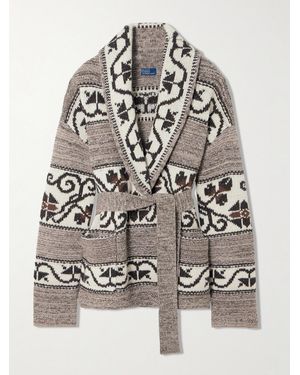 Polo Ralph Lauren Belted Jacquard-Knit Wool-Blend Cardigan - Grey
