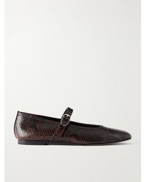 Le Monde Beryl Mary Jane Snake-Effect Leather Ballet Flats - White