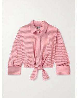 STAUD Lisa Tie-Front Cropped Striped Cotton-Blend Poplin Top - Pink