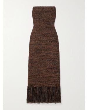 FRAME Trägerloses Midikleid Aus Bouclé Mit Fransen - Braun