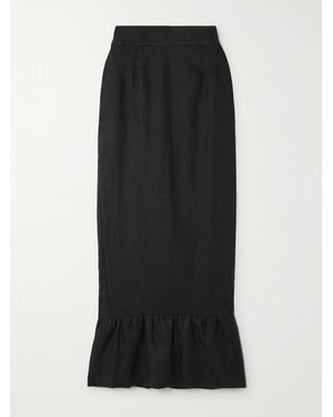 Posse Matilda Ruffled Linen Midi Skirt - Black