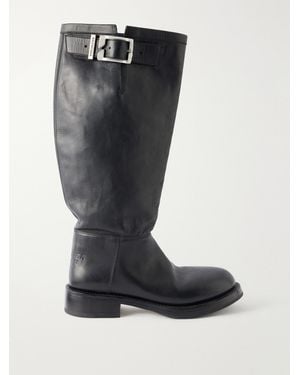 Balenciaga Motor Leather Knee-High Boots - Black