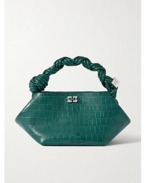 Ganni Bou Embellished Braided Croc-Effect Recycled-Leather Shoulder Bag - Green