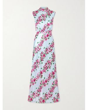 Saloni Fleur Printed Satin Halterneck Gown - White