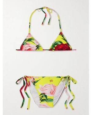 Dolce & Gabbana Floral-Print Triangle Bikini - Grey