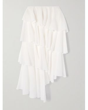Alaïa Tiered Asymmetric Cotton Midi Skirt - White