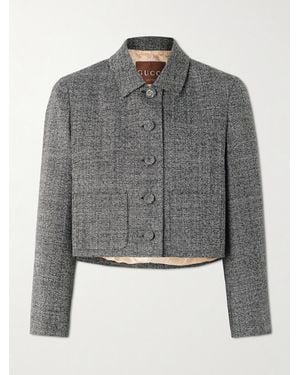 Gucci Cropped Wool-Tweed Jacket - Grey