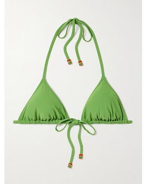 STAUD Lido Bead-Embellished Ribbed Triangle Bikini Top - Green