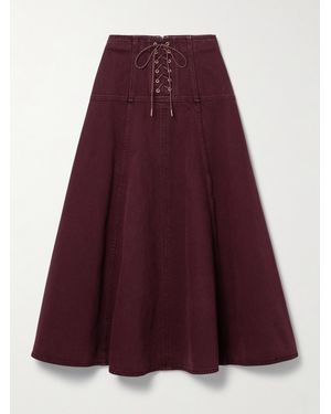 Ulla Johnson The Estelle Lace-Up Denim Midi Skirt - Red