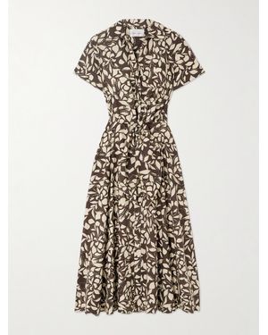 Cara Cara Asbury Tie-Detailed Printed Cotton-Poplin Midi Shirt Dress - White