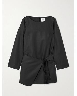Posse Yvette Tie-Detailed Draped Linen And Cotton-Blend Mini Dress - Black