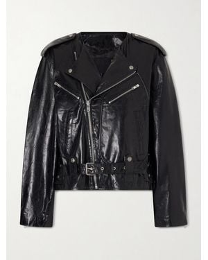 R13 Belted Embellished Leather Biker Jacket - Black