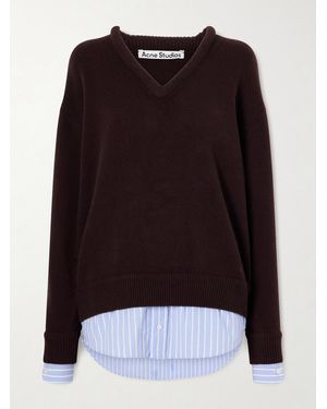Acne Studios Layered Striped Poplin-Trimmed Wool Sweater - Black