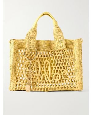 Chloé Summer Banana Leather-Trimmed Raffia Tote Bag - Metallic