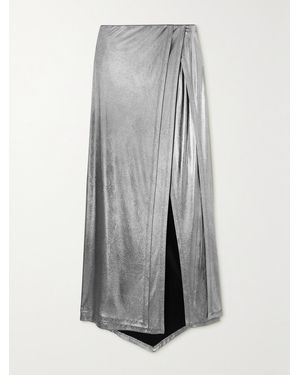Loewe Asymmetric Wrap-Effect Metallic Stretch-Jersey Maxi Skirt - Grey