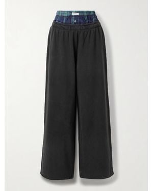 Acne Studios Layered Organic Cotton-Jersey And Checked Flannel Track Pants - Black