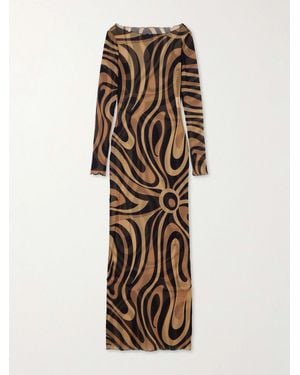 PUCCI Printed Mesh Maxi Dress - Natural