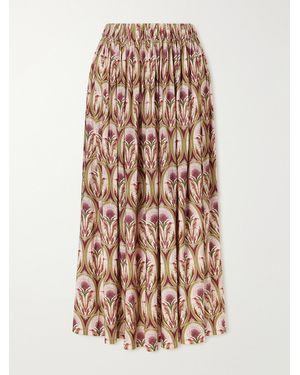 FARM Rio Garden Medal Pleated Printed Twill Midi Skirt - White