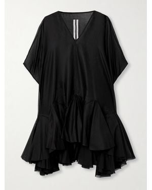 Rick Owens Divine Pleated Cotton-Gauze Mini Dress - Black