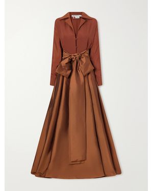 BERNADETTE Beatrice Belted Satin And Taffeta Gown - Brown