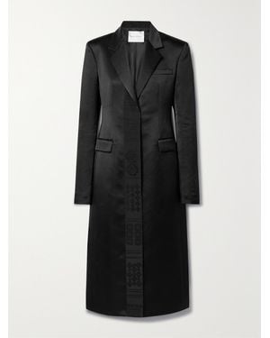 Veronica de Piante Freya Embroidered Grosgrain-Trimmed Silk-Satin Coat - Black