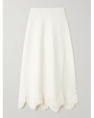Ulla Johnson Pauline Scalloped Fringed Knitted Midi Skirt - White