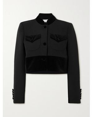LIBEROWE Net Sustain Raja Cropped Cotton Velvet-Trimmed Wool Jacket - Black