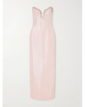 Clio Peppiatt Selene Trägerlose Robe Aus Glänzendem Crêpe Mit Wellenkante Und Verzierungen - Pink