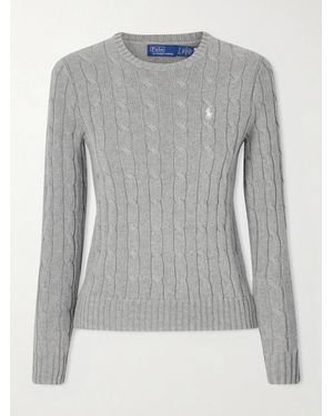 Polo Ralph Lauren Embroidered Cable-Knit Cotton Jumper - Grey