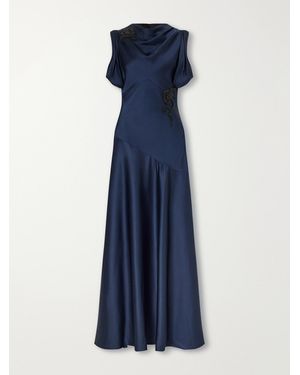 Erdem Embellished Draped Satin Gown - Blue