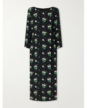 BERNADETTE Lucky Belted Floral-Print Crepe Midi Dress - Black