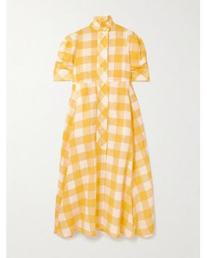 Thierry Colson Venetia Ruffled Gingham Linen And Cotton-Blend Midi Dress - Yellow