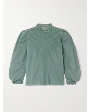 Doen Adelphine Bluse Aus Biobaumwoll-Voile Mit Biesen Und Häkelbesätzen - Grün