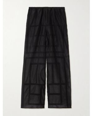 TOTEME Embroidered Organic Cotton And Silk-Blend Voile Wide-Leg Trousers - Black