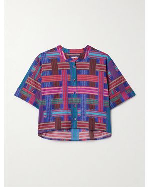 Saloni Jude Cropped Printed Cotton-Voile Shirt - Blue