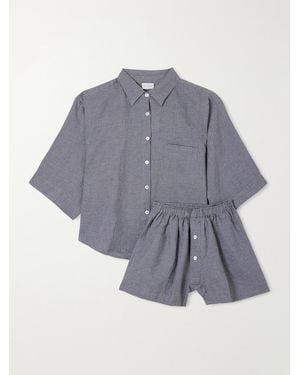 Deiji Studios 03 Checked Linen Shirt And Shorts Set - Blue
