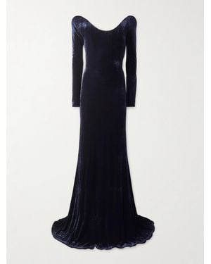 Alaïa Off-The-Shoulder Velvet Gown - Blau