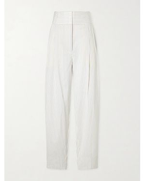 TOTEME Pleated Striped Cotton And Silk-Blend Straight-Leg Pants - White