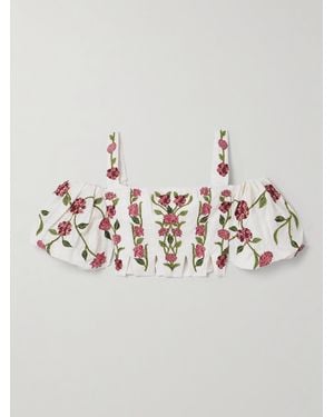 Agua Bendita Haut Épaules Nues Raccourci En Lin À Appliqués Et À Broderies Época - Métallisé