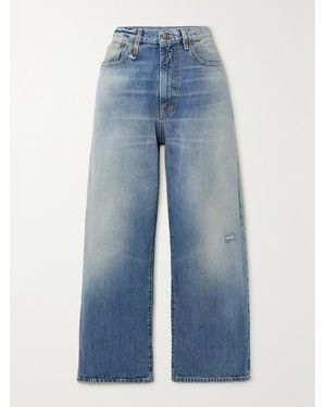 R13 D'Arcy Cropped Distressed High-Rise Wide-Leg Jeans - Blue