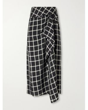 Erdem Draped Checked Crinkled-Satin Midi Skirt - White